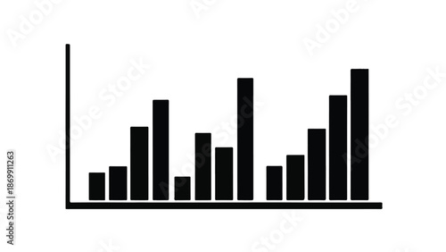 Black and white bar graph chart with multiple bars on a white background, representing data analysis and statistics in a simple, modern style