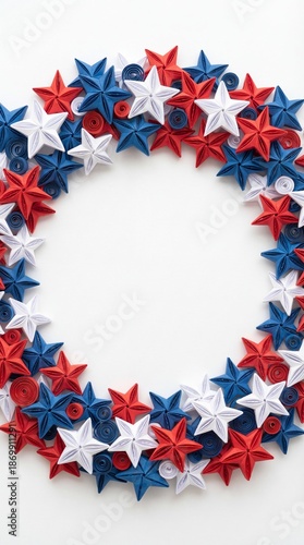 Decorative wreath made of red, white, and blue stars for Independence Day USA  