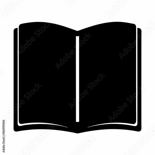 A simple vector graphic of an open book in black and white