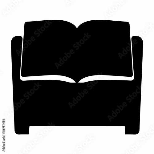 Silhouette of an open book superimposed over a sofa, representing reading and comfort