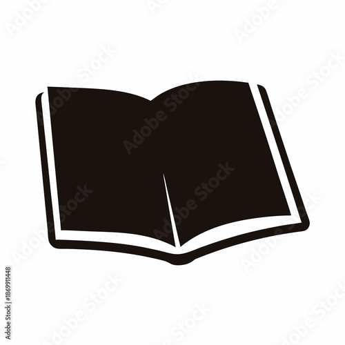 Simple Black and White Open Book Icon for Education and Literature