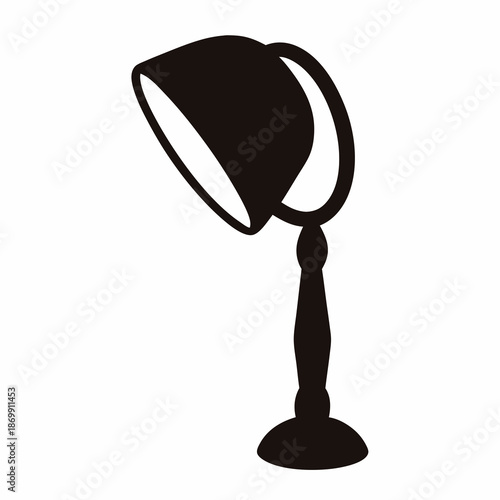Silhouette of a black desk lamp with adjustable head on a white background