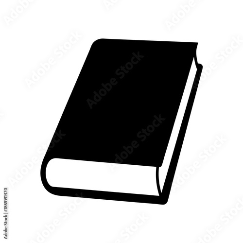 Simple black and white illustration of a hardback book in silhouette