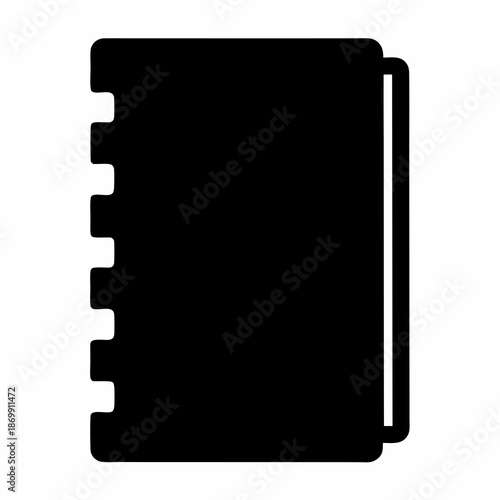 Minimalist notebook icon with spiral binding in solid black silhouette illustration