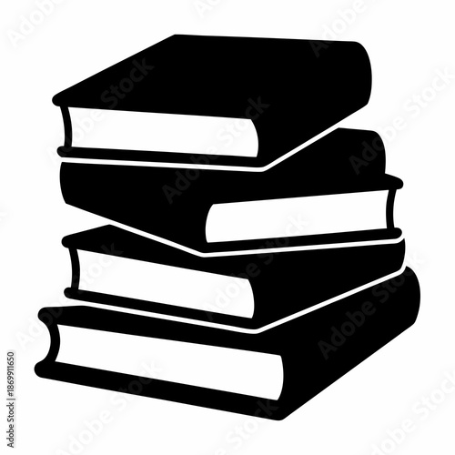 A minimalist depiction of a stack of four books, in solid black