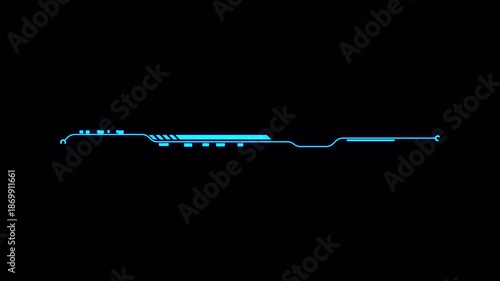 Futuristic Digital Interface Element with Blue Glowing Lines on Black Background.