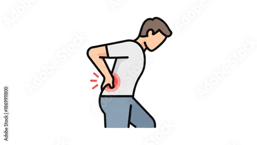 Man experiencing lower back pain while standing and holding his back