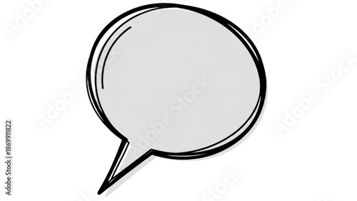 A blank speech bubble on a white background is viewed from directly in front.