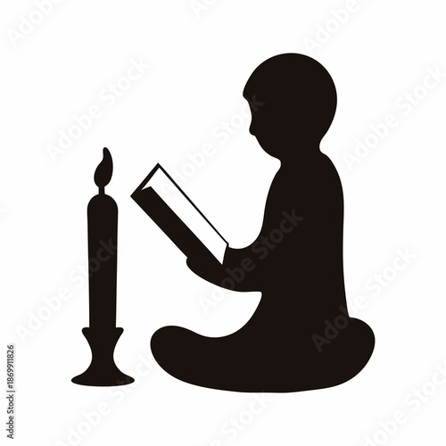 Silhouette of a person reading a book by candlelight in quiet contemplation