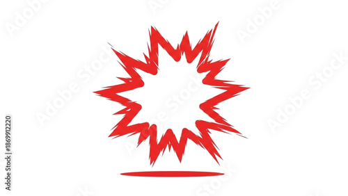 Explosion illustration with red burst and white center on plain background