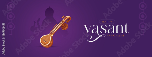 Happy Vasant Panchami Saraswati Puja Illustration With Goddess Saraswati Social Media Post , Web Banner, Print Design 