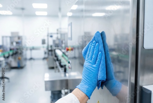 Worker cleans stainless steel surface in a medical production facility during daytime Free Download Worker cleans stainless steel surface in a medical production facility during daytime - GFXLoad