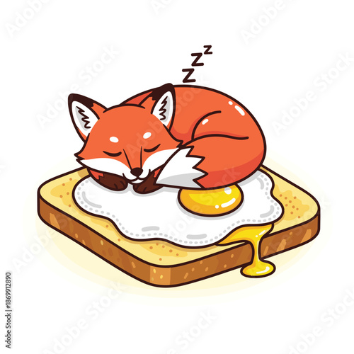 Cozy Fox Napping on Toast with Fried Egg