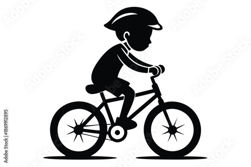 Silhouette of a Child Riding a Bicycle, Active Outdoor Childhood Recreation Concept, Black and White Vector