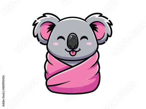 Cute Koala Wrapped in Pink Blanket