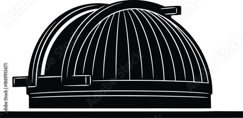 Black outline observatory dome astronomy building silhouette for science education design Vector illustration
