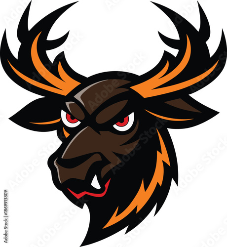 Raging moose head bold wildlife mascot logo design for sports team identity branding Vector illustration