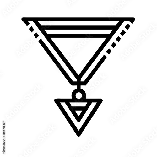 Ornate medal with triangle emblem and rope border hanging from striped ribbon in black and white style created with generated ai