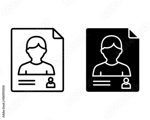 Two I D cards with black and white line of a person and small human ID card identification document