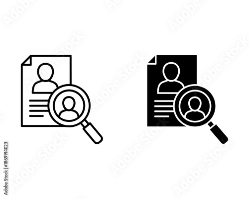Magnifying glass examining a document with a person in black and white person black and white search
