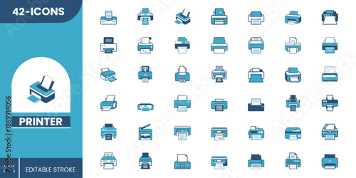 Printer Icon Set editable – Modern Printer, Copier, and Scanner Icons for Apps, Websites & Office Tools.