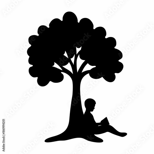 A silhouetted reader under the tree engrossed in an exciting book reading