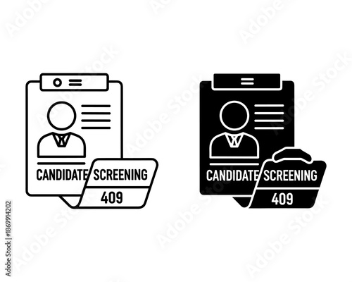 Two black and white of candidate screening with clipboard and document