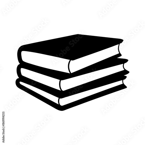 Stacked books illustration with a black silhouette and clean white background