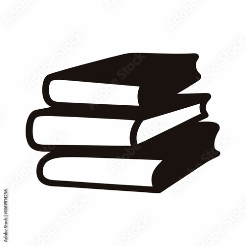Stylized stack of three hardcover books in black and white illustration