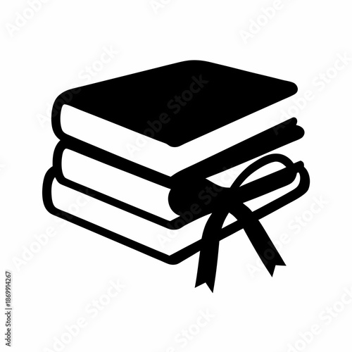 Stack of three bound books tied together with a ribbon bow, classic study