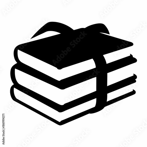 Stack of three books tied together with a ribbon on a white background