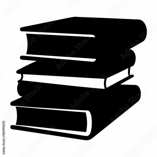 A silhouette illustration of a stack of three books, black and white