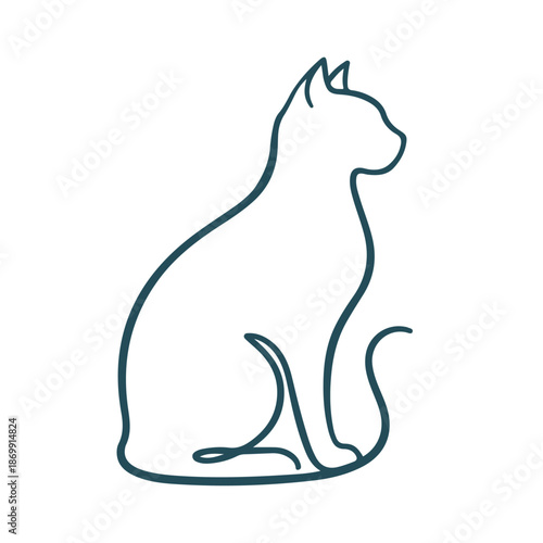 Minimal Cat Line Art Logo, One Line Sitting Cat Signature Style Vector Illustration, for pet brands, veterinary logos, cat cafés, animal-related businesses, social media branding, posters, packaging, 