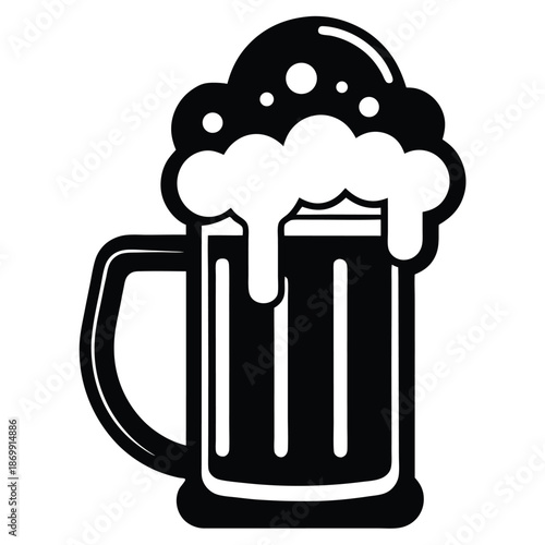 Draft Beer Tankard Silhouette Graphic, Black and White Vector Icon for Craft Beer Branding and Pub Signage