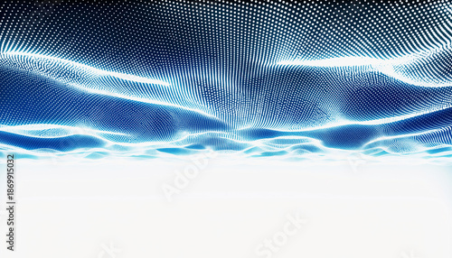 Blue Digital Particle Landscape with White Horizon abstract