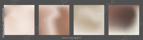 Abstract beige blurry vector texture. Luxury beige gradient background. Brown neutral gradation pattern. Holographic bg. Set of 4 square minimal vector gradient backdrop for poster, cover, banner