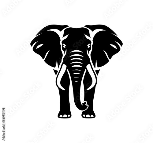 Wallpaper Mural black elephant head silhouette illustration isolated on white. Powerful African elephant front view with tusks for wildlife conservation, safari logo, and nature branding design. Torontodigital.ca