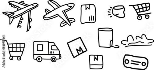 Travel and shopping icons set