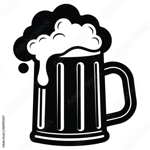 Single Beer Mug Silhouette Icon, Minimalist Black and White Vector Design for Nightlife and Bar Branding