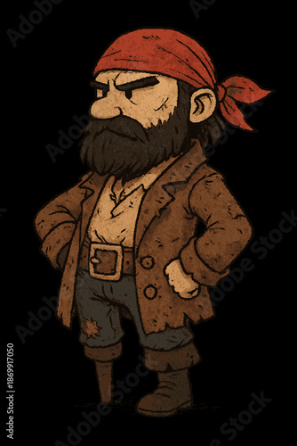 Pirate cartoon barbu avec bandana rouge