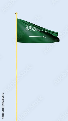 Saudi Arabia flag flowing under wind and rippled blue sky and cloud