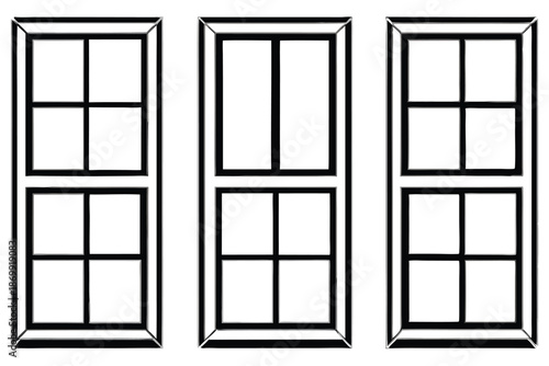 Window Pane and Frame Line Art Illustrations, Black and White Architectural Elements for House Floor Plans and Elevations