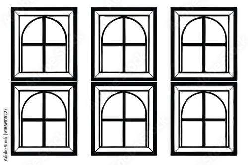 Architectural Window Frame Icons in Line Art, Black and White Minimalist House Elements for Real Estate Application Design