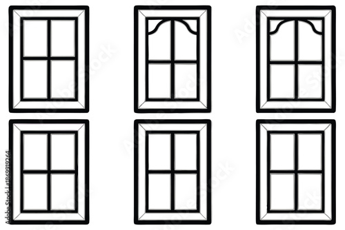 Clean Window Frame Line Art Outlines, Black and White Vector Collection for Architectural Diagrams and Interior Styling
