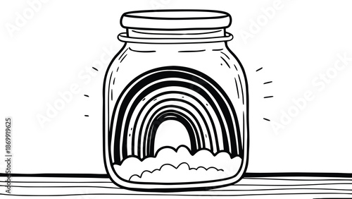 Simple AI generated monochrome illustration of a rainbow in a jar