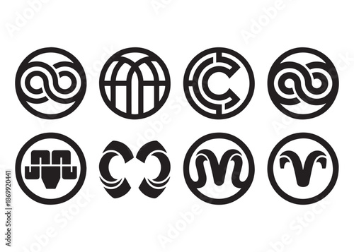 Collection of abstract circular logos for brand identity and corporate branding designs for print media and web use with elegant look
