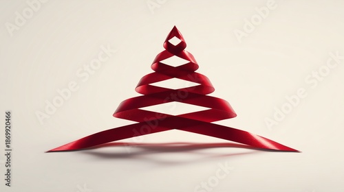 Minimalist red ribbon christmas tree spiral