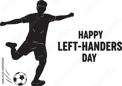 Soccer Player Kicking Ball Silhouette for Happy International Left-Handers Day Celebration