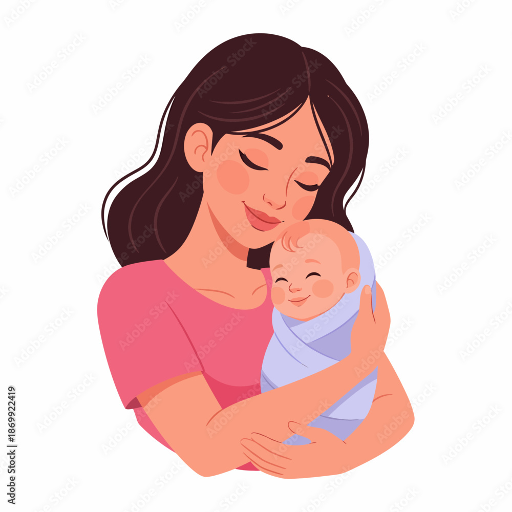 Obraz premium Mother holding newborn baby happy motherhood baby in arms.