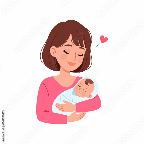 Mother Holding Newborn Baby with Love.